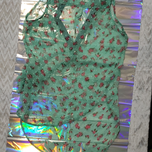 (2 for $10) Sheer Textured Chambray Floral Blouse - Picture 5 of 6